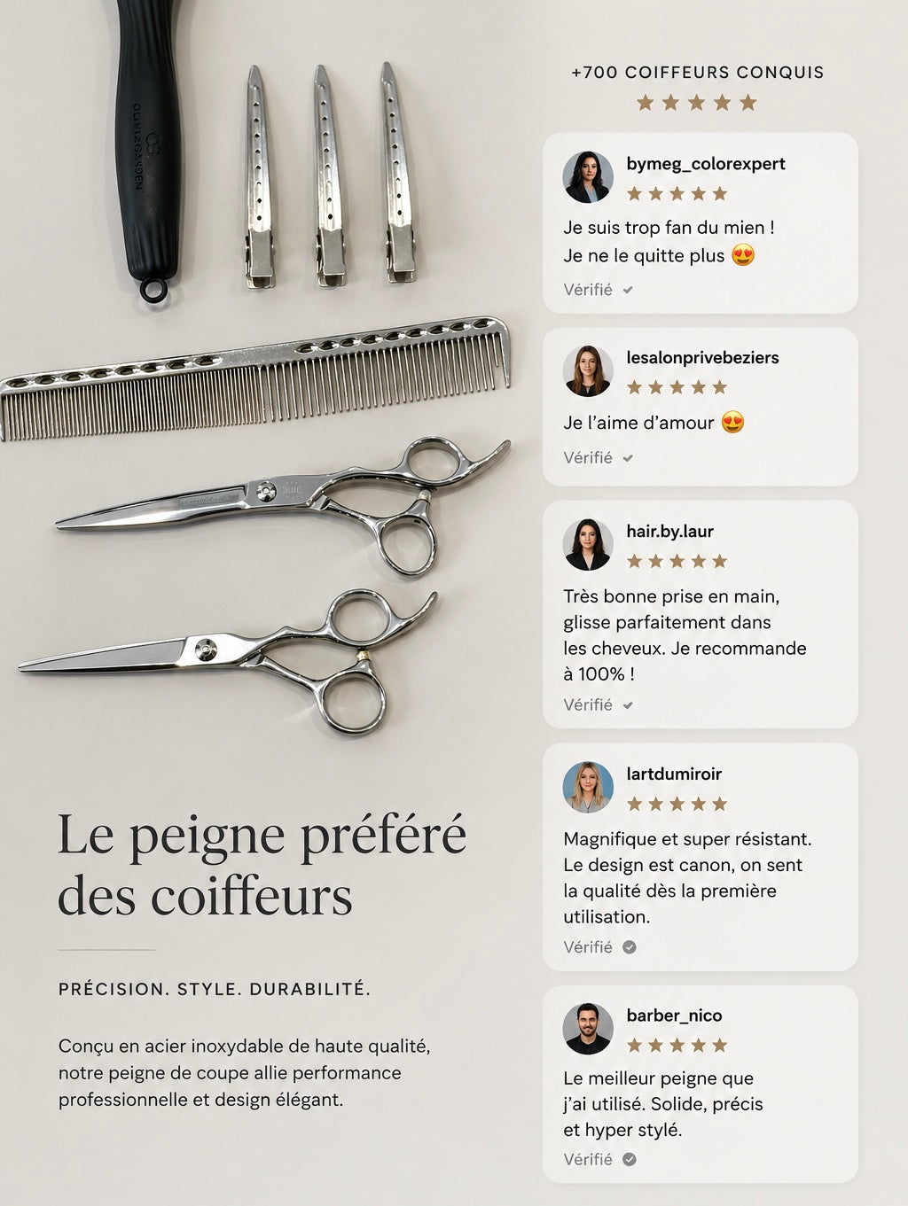 PEIGNE ACIER INOXYDABLE