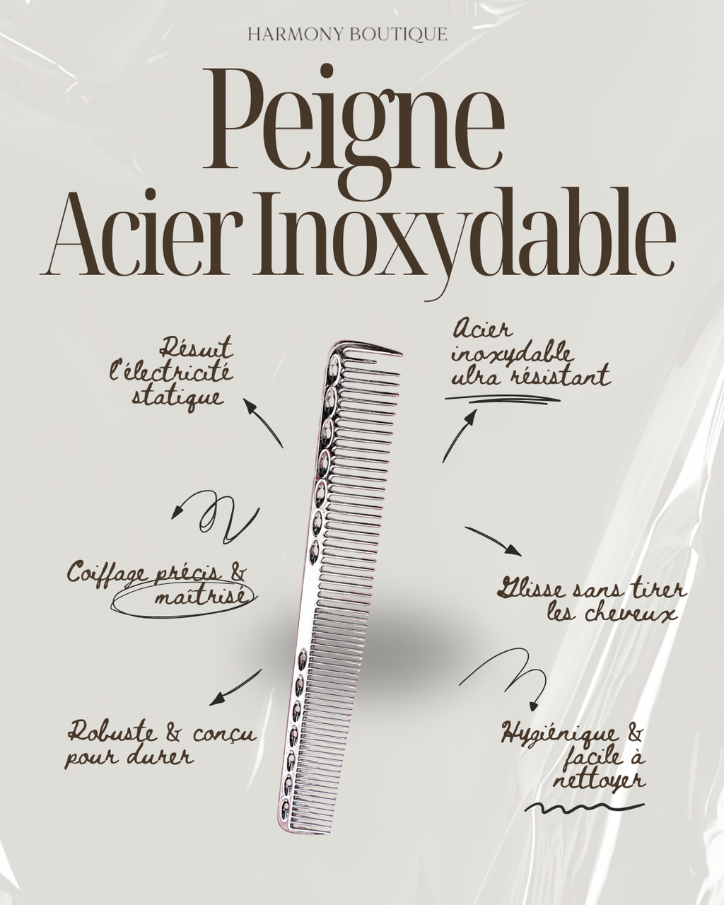 PEIGNE ACIER INOXYDABLE