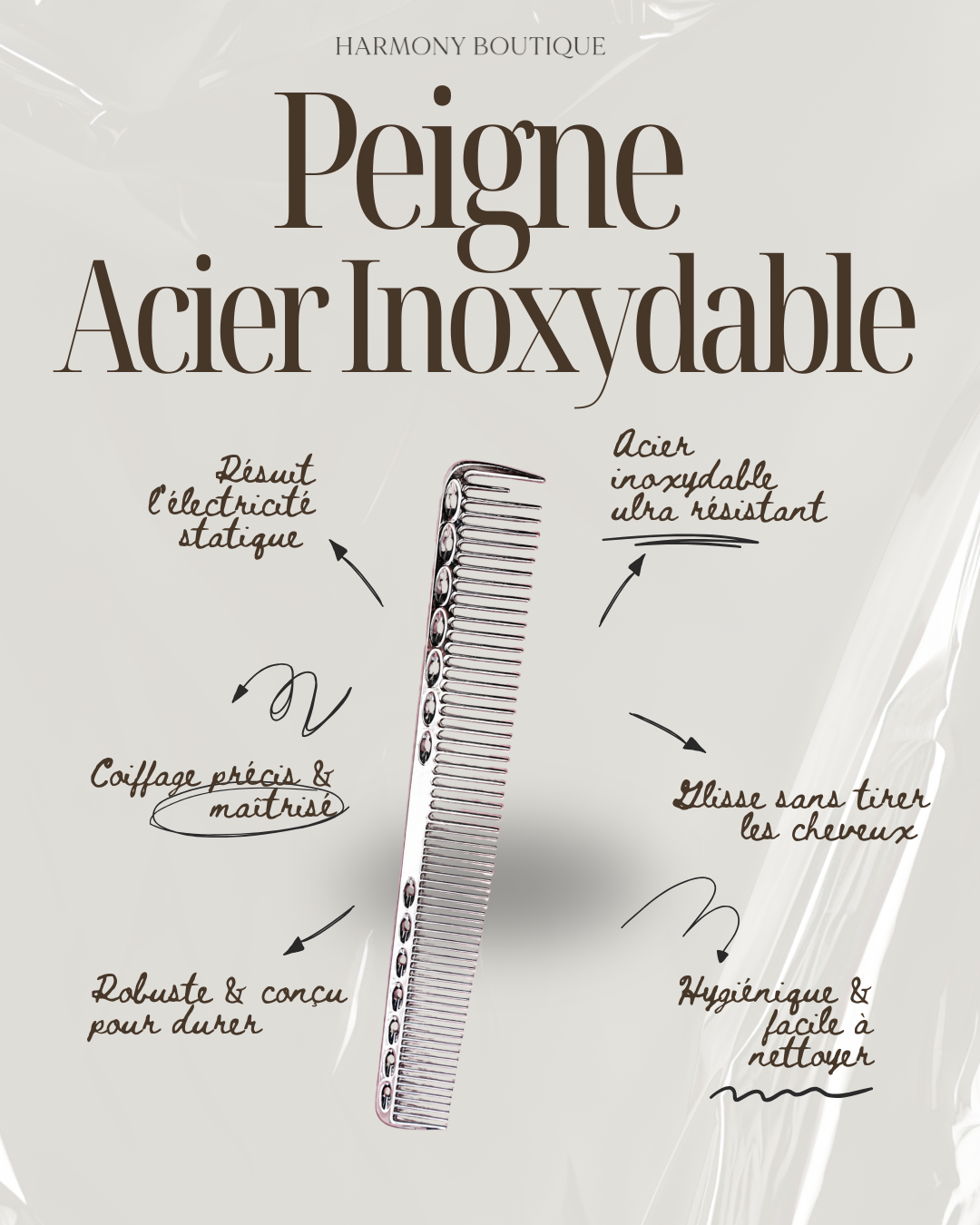 PEIGNE ACIER INOXYDABLE